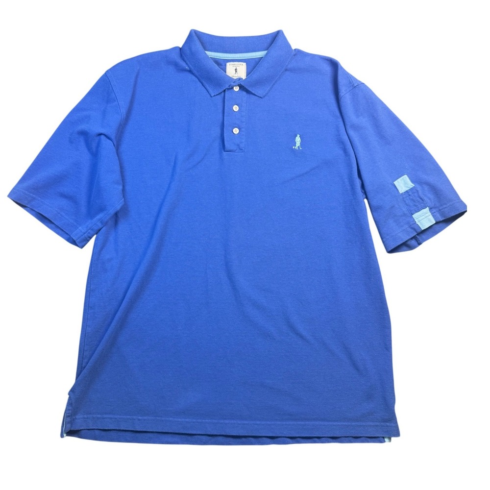 Tomi Otee Golf‎ Polo Shirt Mens XL Blue Organic Cotton Pique Short Sleeve White